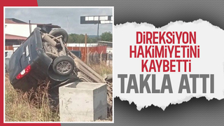 Hafif ticari araç takla attı