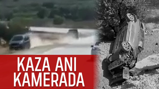 Hafif ticari araç tarlaya uçtu; İşte o anlar