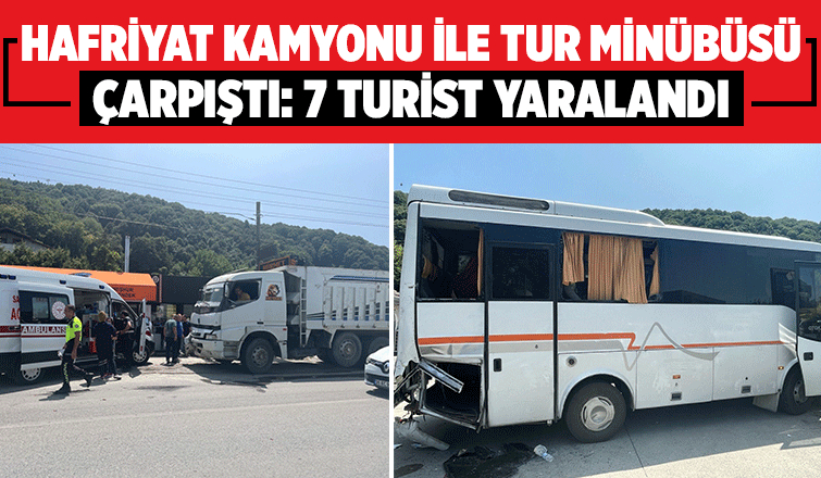 Hafriyat kamyonu ile tur midibüsü çarpıştı