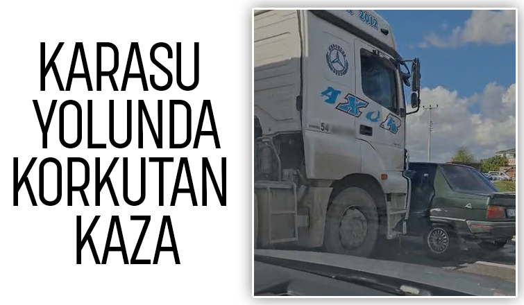 Hafriyat kamyonu otomobile çarptı