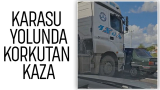 Hafriyat kamyonu otomobile çarptı