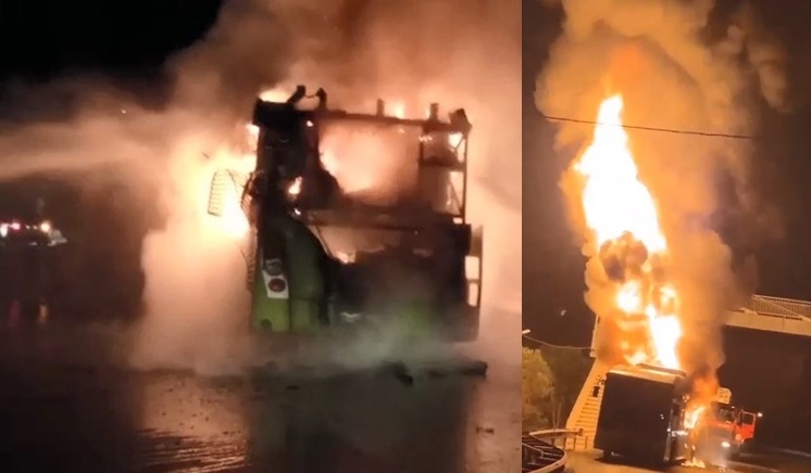 Halk otobüsü alev alev yandı