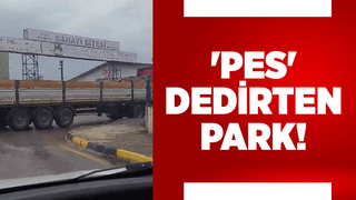 Hatalı park edilen tır trafiği tehlikeye attı