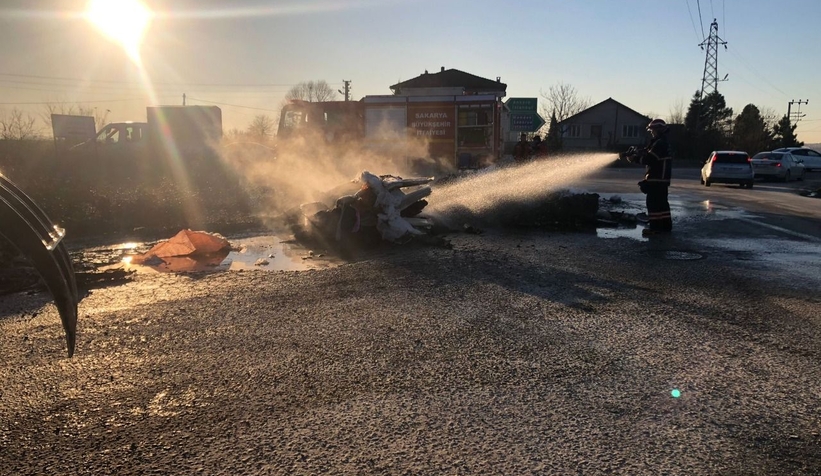 Hızlı karar verdi kamyonu yanmaktan kurtardı