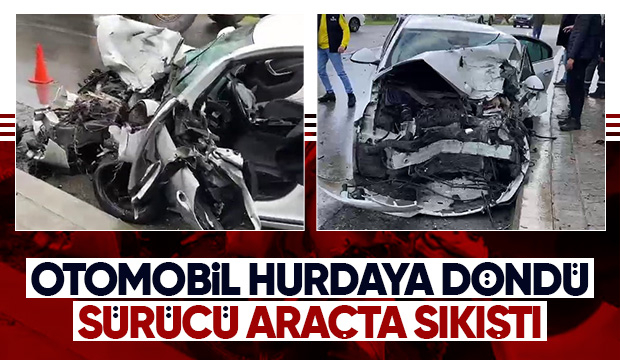 Hurdaya dönen otomobilde kadın sürücü yaralandı