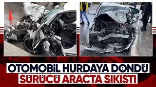 Hurdaya dönen otomobilde kadın sürücü yaralandı