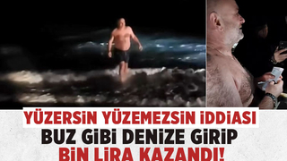 İddia üzerine denize girip bin lira kazandı