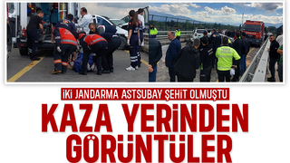İki jandarma astsubayın şehit olduğu kazadan görüntüler