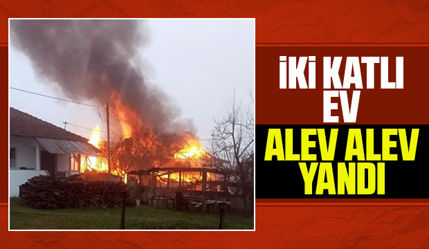 İki katlı ev alev alev yandı
