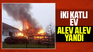 İki katlı ev alev alev yandı