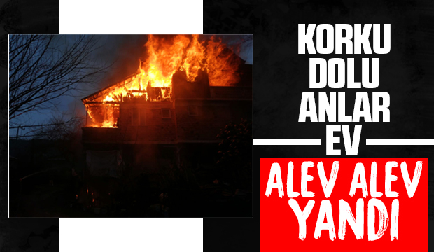 İki katlı ev alev alev yandı
