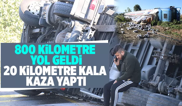 İplik yüklü tır, tarlaya devrildi