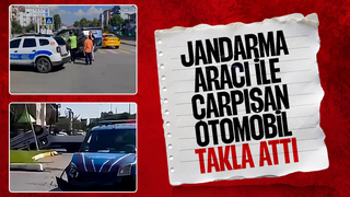 Jandarma aracı ile çarpışıp takla attı