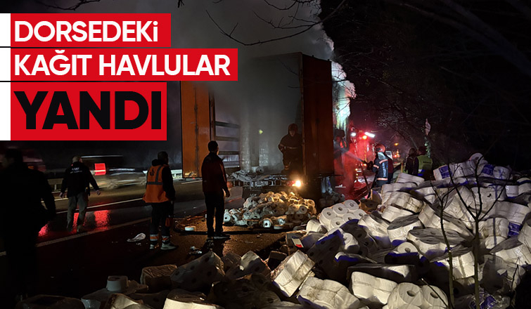 Kağıt havlu yüklü tırın dorsesi yandı