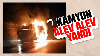 Kamyon alev alev yandı