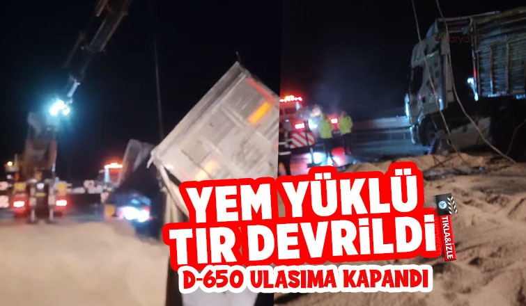 Kamyon devrildi, yemler yola saçıldı