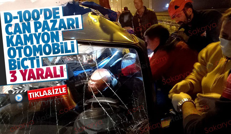 Kamyon otomobili biçti: 3 yaralı