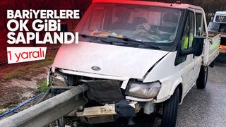 Kamyonet bariyerlere saplandı