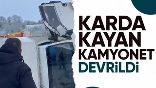 Kamyonet devrildi