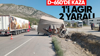 Kamyonet kanaldaki betona çarptı 1'i ağır 2 yaralı