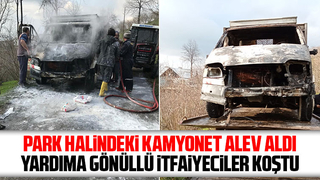 Kamyonet yangınını gönüllü itfaiyeciler söndürdü