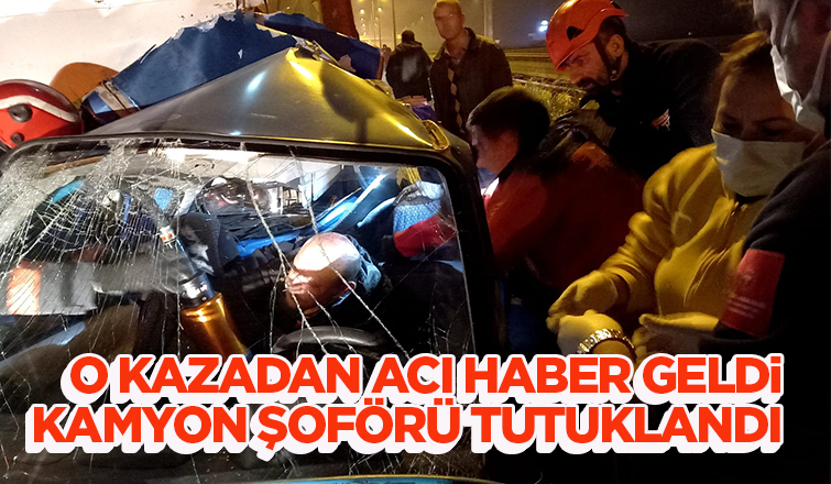 Kamyonun otomobili biçtiği kazadan acı haber