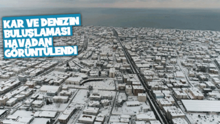 Kar ve denizin buluşması havadan görüntülendi