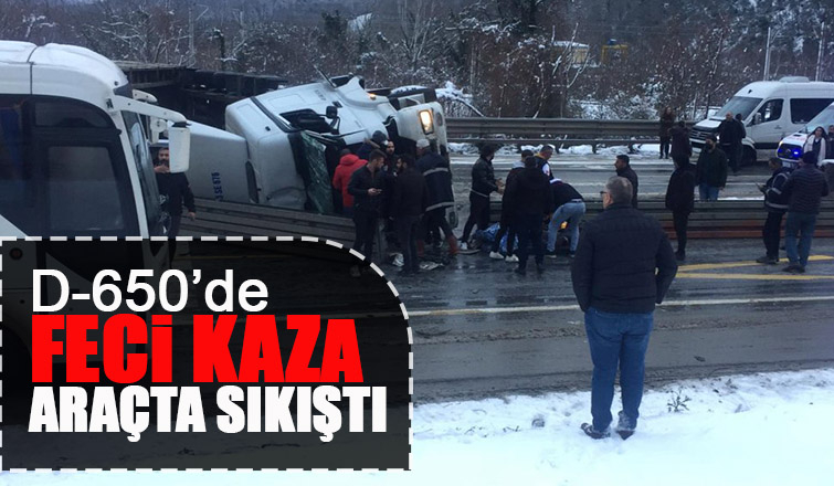 Karaçam'da tır devrildi