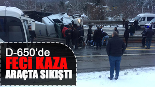 Karaçam'da tır devrildi