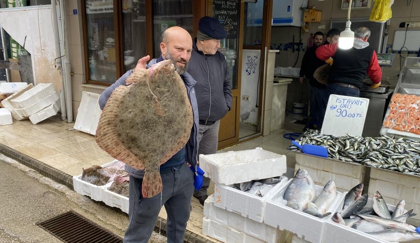 Karadeniz'de avlanan  8 kiloluk kalkan balığı 5 bin liraya satıldı