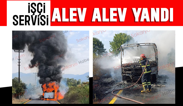 Karapürçek'te işçi servisi yandı