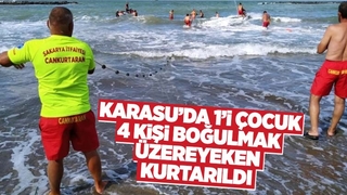 Karasu'da 4 kişi boğulma tehlikesi geçirdi