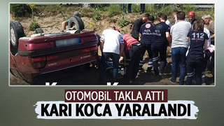 Karasu'da otomobil takla attı