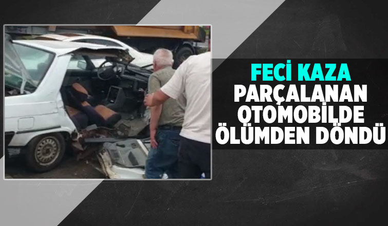 Karasu yolunda tıra çarpan otomobil parçalandı