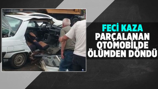 Karasu yolunda tıra çarpan otomobil parçalandı