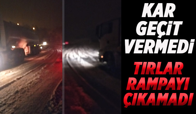 Karda kayan tırlar rampayı çıkamadı