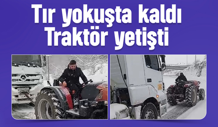 Karda mahsur kalan araçlar traktörler ile çekildi