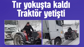 Karda mahsur kalan araçlar traktörler ile çekildi