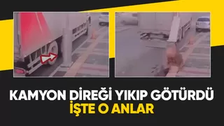 Kargo kamyonu direği söküp götürdü