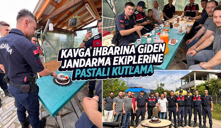 Kavga ihbarına gelen jandarmaya pastalı kutlama