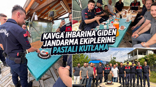 Kavga ihbarına gelen jandarmaya pastalı kutlama