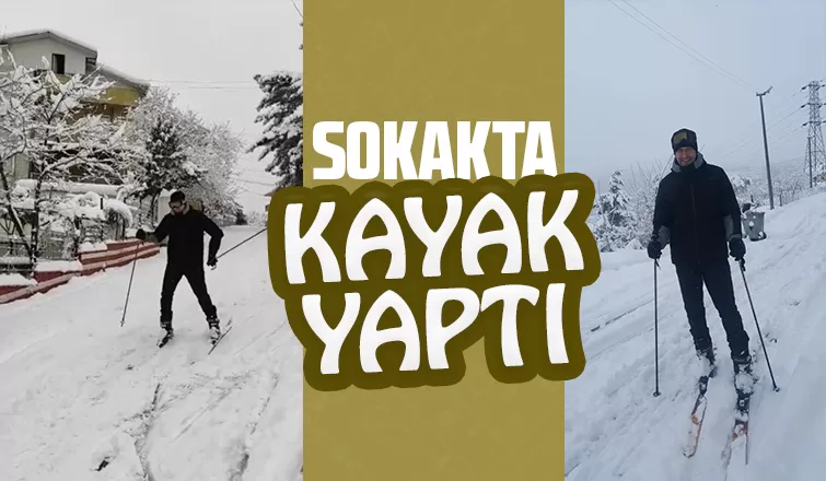 Kayak takımlarını giyip sokakta kaydı