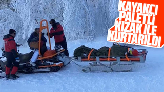 Kayakçı paletli kızak ile kurtarıldı