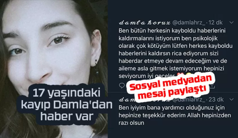 Kayıp kız mesaj yolladı