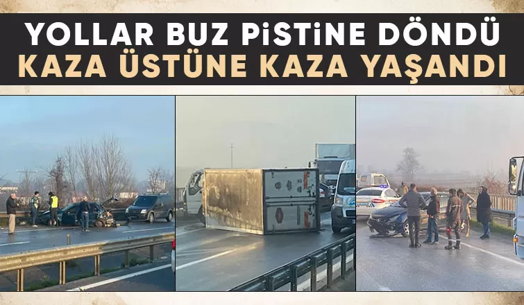 Kaynarca yolu buz pistine döndü araçlar kaza yaptı