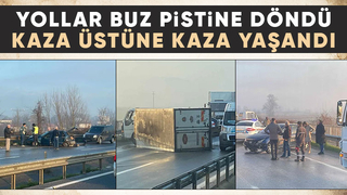 Kaynarca yolu buz pistine döndü araçlar kaza yaptı