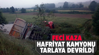 Kaynarca yolunda hafriyat kamyonu devrildi