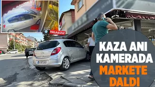 Kaza yapan otomobil markete böyle daldı