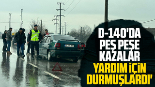 Kaza yapana yardım için duran araca otomobil çarptı