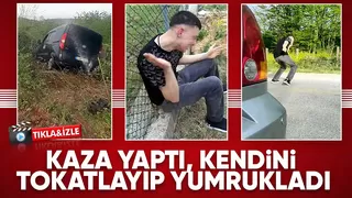 Kaza yaptı, sinirlenip kendini dövdü